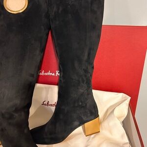 Vintage  Salvatore Ferragamo Black Boots with Gold Accents